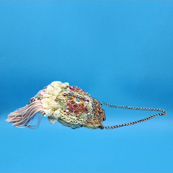 Victorian Purse Ornament Pink Beaded Lace Fringe Vintage Style Christmas v1 - Picture 7 of 9